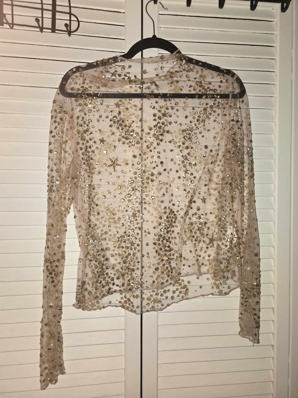 Nasty Gal Nude Sheer Long Sleeve Top with Gold Sequins